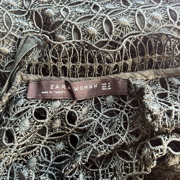 ZARA womans Guipure Lace Mock Neck Ruffle Trim Top Blouse Sheer Back Medium - Picture 6 of 7